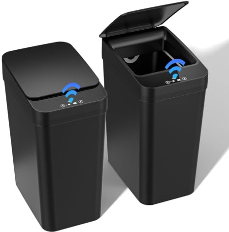 Dreamhigh 2er Set Mülleimer Mit Sensor, 12L Elektrischer Mülleimer Mit Automatischem Deckel, Smart Mülleimer Mit 3 Öffnungsmodi, Leise & Wasserdicht Für Küche, Bad, Büro, Wohnzimmer (Schwarz)