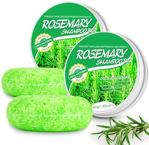 Festes Shampoo Rosmarin, Bio Haarseife Shampoo für Haarwachstum Volumen, Rosmarin Shampoo Bar für Fettiges Haar & trockenes Haar, trockene Kopfhaut, Natürlich Handgemacht 2 bars, 120g