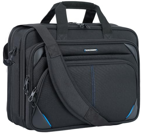 KROSER Laptop Tasche 15,6 Zoll Business Aktentasche, Schwarz/Blau | Laptop Umhängetasche Wasserabweisend Schultertasche Durable Tablet Hülle Tasche für College/Herren/Frauen/Männer/Damen