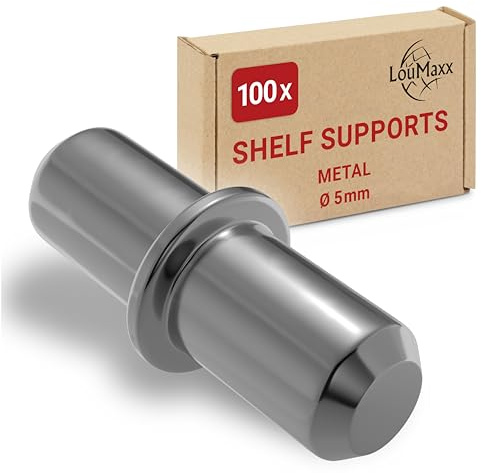 LouMaxx Bodenträger 5 mm 100 Stück mit Ring für Bohrung– Einlegeboden Halter - Regalbodenträger - Regalstifte 5mm - Fachträger - Bodenträger für Einlegeböden aus massivem Stahl, vernickelt