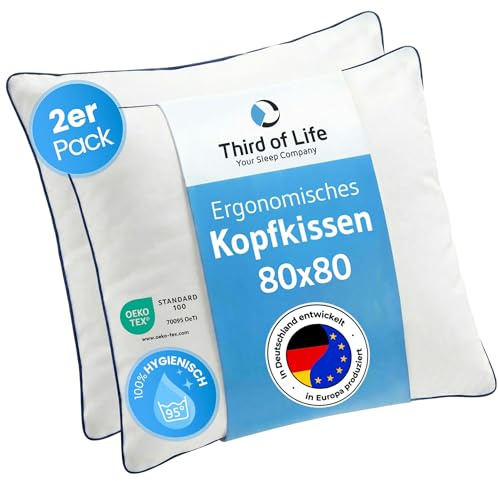 Kopfkissen 80x80 inSPIRO 2er Set, Ergonomisches Schlaf-Kissen von Schlafexperten entwickelt, 80 x 80 cm pillow für Seitenschläfer, Rückenschläfer, Bauchschläfer, Nackenstützkissen für Allergiker