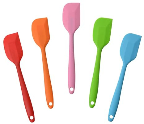 Dreamil Teigschaber Silikon Set 5 Stück Hitzebeständig Spatel Set Hitzebeständig bis 500°F Mehrfarbig Spatelm Backen Kochen Silikon Küchenutensilien (21cm)