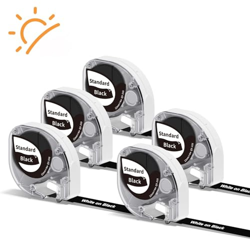 5x Phomemo P12/P12Pro Etikettenband 12mmx4m Hitzebeständig Weiß auf Schwarz | Thermotransfer Etiketten Q5-335, Haltbar Hitzebeständig, Kompatible mit Dymo LetraTag LT100H 200B für P12/LT12/F12