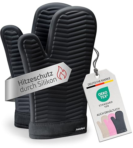 Bellphany Silikon Ofenhandschuhe Paar - Topfhandschuhe zum Kochen & Backen, Backhandschuhe hitzebeständig bis 250°C, Schwarz