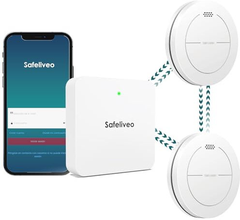 Safeliveo Rauchmelder 10 Jahre Batterie WLAN Feuermelder Vernetzt 2er Set, 1 Basisstation, TÜV Rheinland Zertifiziert Brandmelder mit 85dB Hörbarer Alarm