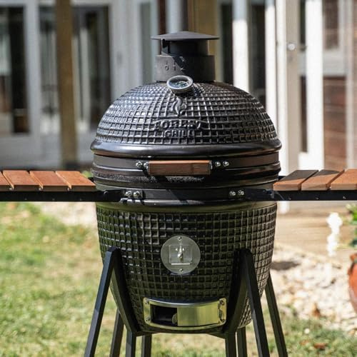 Kamado Forest Grill 18’’ L – Kamado Keramikgrill mit 2,8 cm Wandstärke, 4 mm Edelstahl-Grillrost Ø 38 cm, Edelstahlwagen mit 4 Rollen, präzise Temperaturregelung