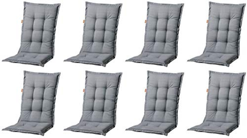 Madison 8 mal Luxus Hochlehner Auflage A 046, 8er Set, Uni Grau, 120 x 50 x 8 cm, Baumwollmischgewebe, Schaum-/Vliesfüllung