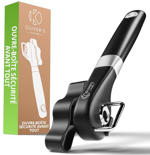 Oliver's Kitchen ® Dosenöffner - Rostfreier Edelstahl - Schwarz Sicherheitsdosenöffner - & Deckelöffner - Komfortabler rutschfester Griff - Müheloses Öffnen von Dosen