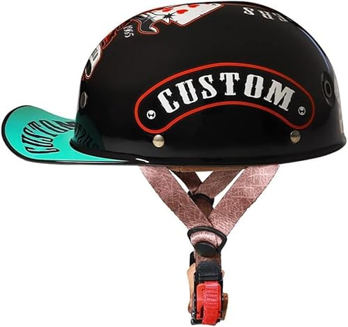 XRDSHY Halbschalenhelm Mit ECE-Zulassung Vintage Motorradhelm Baseball Cap Cruiser Chopper Scooter Helm Herren Retro Motorrad Halbhelm Damen Mofa Helm,O-L/{59~60cm}