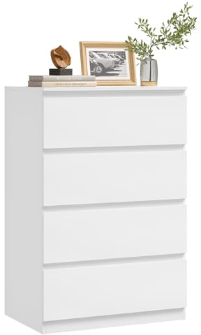 WOLTU Kommode weiß mit 4 Schubladen, Moderner Schubladenschrank | Kommodenschrank mit Großer Stauraum, für Schlafzimmer Wohnzimmer,60x40x90cm