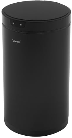 ML-Design Mülleimer mit Sensor 30L rund aus Stahl, Schwarz, Automatisches Öffnen und Schließen, Abfalleimer berührungslos, Klemmring für Müllbeutel, Müllbehälter mit Bewegungssensor für Küche und Büro