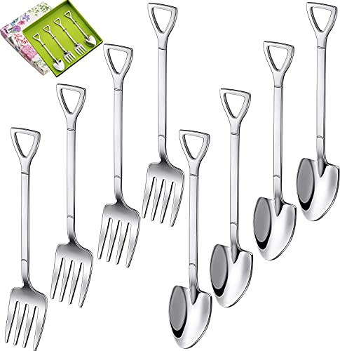 Ancuioyz 8-teilige Besteck Set kleine Edelstahl-Kuchen-Fruchtgabel, Teelöffel, Eislöffel, Dessertlöffel, Rührlöffel in Schaufelform