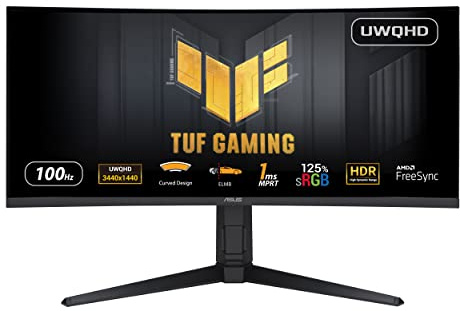 ASUS TUF Gaming VG34VQEL1A 34 Zoll QHD 100Hz Ultrawide Gaming Monitor | ELMB Sync, 1ms, 125% sRGB, Integrierte Lautsprecher, HDR10, Shadow Boost, 1500R Curve, FreeSync, für PS5