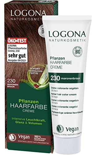 LOGONA Naturkosmetik Pflanzen-Haarfarbe Creme - Maronenbraun - 150 ml - intensive Leuchtkraft, Glanz & Volumen - ohne Ammoniak - vegan & natürlich