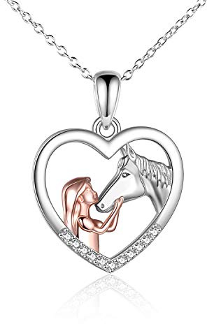 YFN Mädchen und Pferd Halskette für Mädchen Sterling Silber Pferdeschmuck Pferd Geschenke für Frauen
