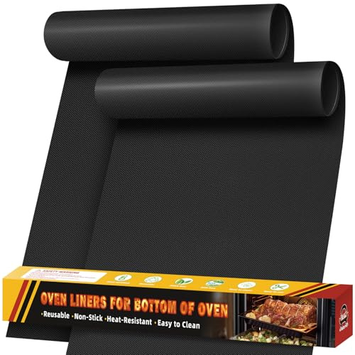 Dauerbackfolie für Backofen Hitzebeständig, 2 Stk 40x60cm Große Ofeneinlagen, Antihaft Teflon Backmatte, Backpapier Wiederverwendbar für Elektro- und Gasbackofen, BPA- und PFOA-frei, Schwarz