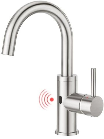 CREA Infrarot Wasserhahn 360° drehbar mit Automatischer Sensor Berührungslose, Einhebelmischer Armatur für Waschbecken Bad/Spülbecken Küche aus Edelstahl gebürstet