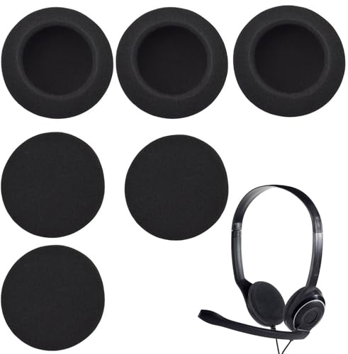 Pack mit 6 runden 55 mm Schaumstoff-Ohrpolstern Ohrpolster | für Audiokopfhörer, bequeme Schaumstoff-Kopfhöreraufsätze, Universal-Reparaturzubehör, Schwarz