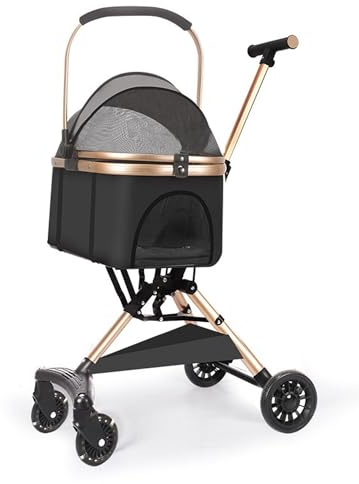 4-in-1-Hundebuggy mit abnehmbarer Trage, One-Touch-faltbarer Hundebuggy for kleine Hunde bis 25 kg, Katzenbuggys for 2 Katzen(Black)