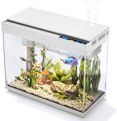 Vehipa Aquarium Klein mit Intelligentem Luftbefeuchter, 3-in-1 selbstzirkulierende Systeme, Temperaturanzeige, 7-farbige Beleuchtung, Büro-Desktop-Dekoration Aquarium Komplettset