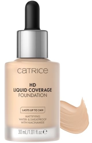 Catrice HD Liquid Coverage Foundation 010 | Ohne Maskeneffekt, Bis zu 24h Halt, Ultra-leichte, flüssige Textur, Samtig-mattes Finish, Make-up Vegan, 30 ml