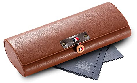FEFI - Hochwertiges Hardcase Brillenetui in Leder-Optik (Kaffeebraun)