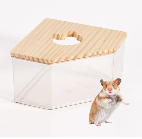 Zyiphor Hamster Sandbad Transparenter Acryl, Hamster Sandbad Container, Hamster Toilette mit Holzdeckel, Hamster zubehör, für Mäuse Lemminge Rennmäuse (13 x 13 x 8 cm)