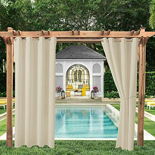 ele ELEOPTION Outdoor Vorhang Wetterfest, Outdoor Vorhänge mit Ösen Blickdicht Vorhang Sichtschutz und Sonnenschutz, Outdoor Gardinen für Terrasse Balkon Garten Hof(1 Stücke/ 132 X 213cm)