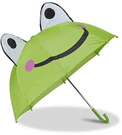 Relaxdays Kinderregenschirm mit 3D Frosch, Regenschirm für Mädchen und Jungen, kleiner Stockschirm, grün