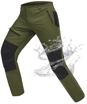Atforna Herren wasserdichte Wanderhose Trekkinghose, Outdoor Hosen Funktionshose Fahrradbekleidung mit 4 Reißverschlusstaschen Winddicht für Radfahrer Abenteurer Skifahrer, Patchwork-Armeegrün, XXL