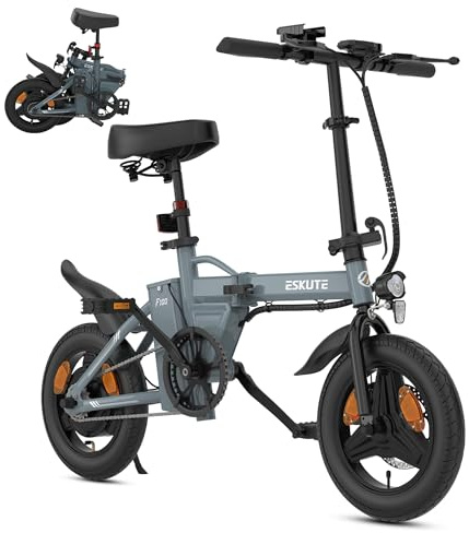 ESKUTE F100 E-Bike Klapprad, 14 Zoll Elektrofahrrad mit USB-Ladeanschluss für Handy, 250W EU-konformes Elektrofahrräder, Integrierter 36V 9Ah Akku, Reichweite bis 25-50KM, Dunkelgrau