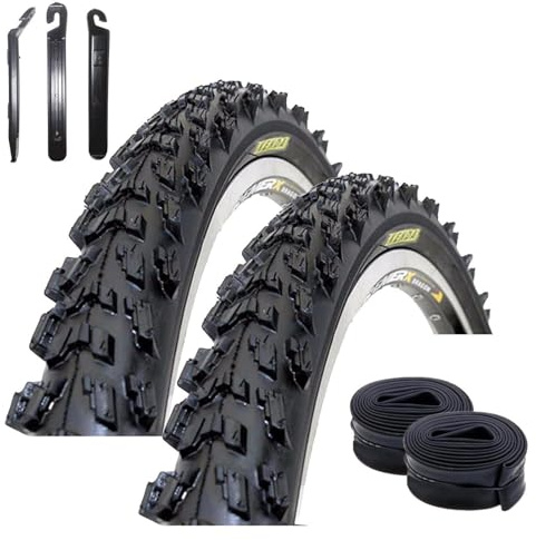 2 x Kenda K-829 26 MTB Fahrradreifen Schwarz 50-559 (26 x 1.95) + 2 passende Schläuche DV inkl. maxxi4you Reifenheber