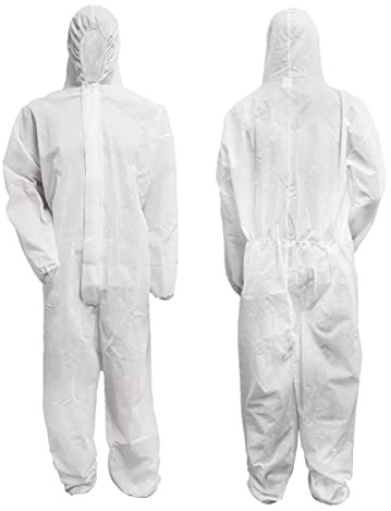 Bohrfux 5 Stück Maleranzug PP Einweganzug Overall mit Kapuze Gr. L-XXXL (wählbar) Polypropylen Schutzanzug 40g/m (XXL)