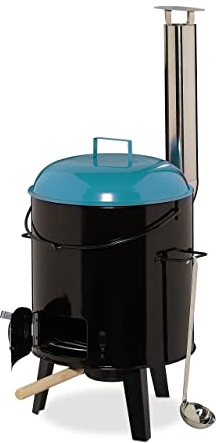 Relaxdays Gulaschkanone, emailliert, Gulaschkessel mit Deckel, 14 Liter, mit Grillrost, Outdoor Feldküche, schwarz/blau