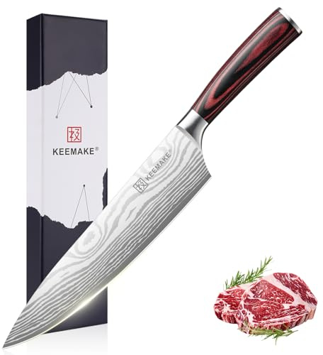 KEEMAKE Kochmesser 20 cm, Profi Küchenmesser scharf aus Hochkohlenstoffstahl, Allzweck Fleischmesser für Küche & Outdoor, Ergonomisches japanisches Messer für Profis & Haushalt, Vatertagsgeschenk