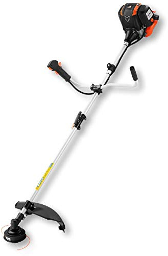 FUXTEC Benzin Motorsense FX-4MS142, Rasentrimmer mit 4-Taktmotor, 320 mm Schnittkreis, Geschwindigkeitsregler und Easy-Starter, inkl. Fadenspule/Profi-Tragegurt