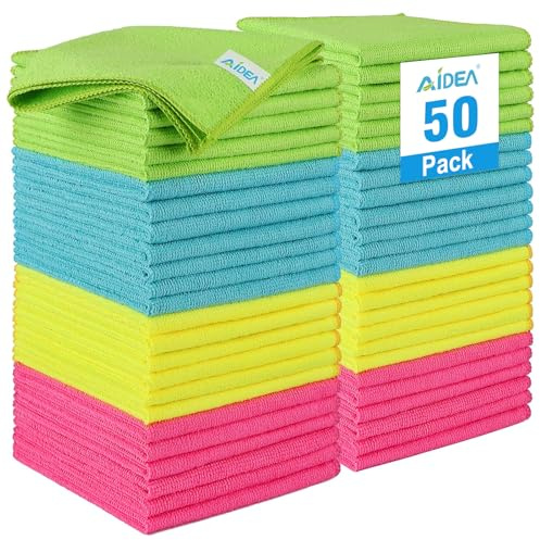 AIDEA Microfasertücher Mikrofasertücher 50 Stück, Mikrofaser Putzlappen Küch Reinigungstücher Geschirrtücher für Haus, Auto, Motorrad, Fenster, 30 x 30 cm