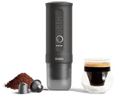 OutIn Nano Tragbare Espressomaschine mit Akku, für unterwegs oder Camping, Kaffeemaschine to go, mit elektrischer Selbsterhitzung über USB - C, 2 in 1 für gemahlenen kaffee und NS - kapseln