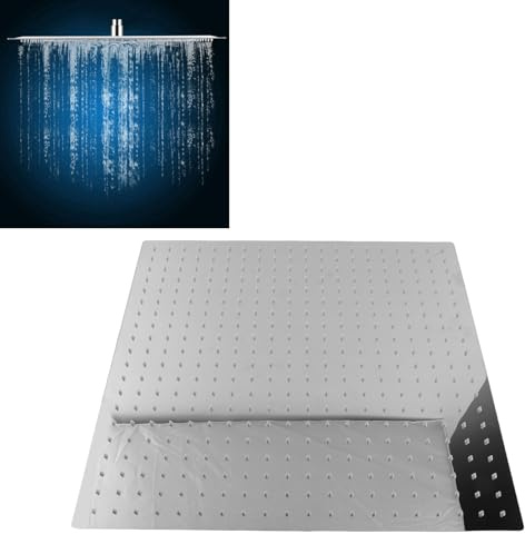 Edelstahl Regenduschkopf 50x50 cm Extra Dünn mit Silikondüsen | Anti-Kalk Silikondüsen, einfaches Abwischen von Ablagerungen, massive rostfreie Verchromung, Drehadapter für