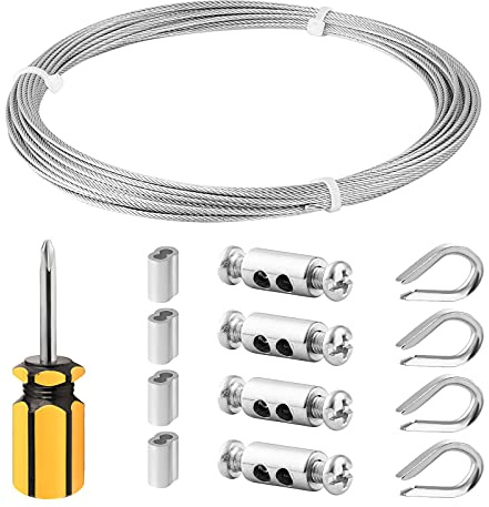 Drahtseil Set,10M/1.5mm Edelstahl Stahlseil mit Seilspann-Garnitur & Hülsen | Für Rankhilfe Kletterpflanzen/Vorhangseil/Lichterkette/Bilder aufhängen/DIY-Projekte/ Balkon/Garten/Außenbereich