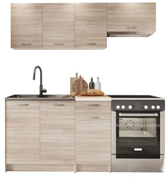 Mirjan24 Küche Mela 180/120 cm, Küchenblock/Küchenzeile, 5 Schrank-Module frei kombinierbar (Sonoma Eiche/Petra Beige)