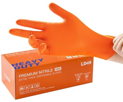 LANON Orangefarbene Einweg-Nitrilhandschuhe (8 mil), für Mechaniker, Gr. L | Einweg Mechaniker Schwere Beanspruchung,Lebensmittelecht,Lebensmittelverarbeitung geeignet,mit durchgehender Diamantstruktur