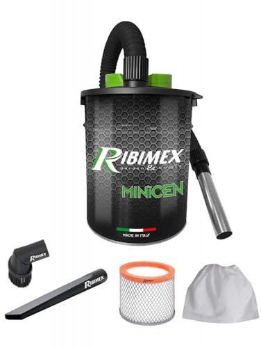 Ribimex Minicen Aschesauger Spezialmodell für Pelletöfen, 800 W, waschbarer HEPA-Filter, 10 L Metallbehälter, leicht, Zubehör inklusive – ideal für Pellet-, Kamin- und Holzöfen – PRCEN011/KIT