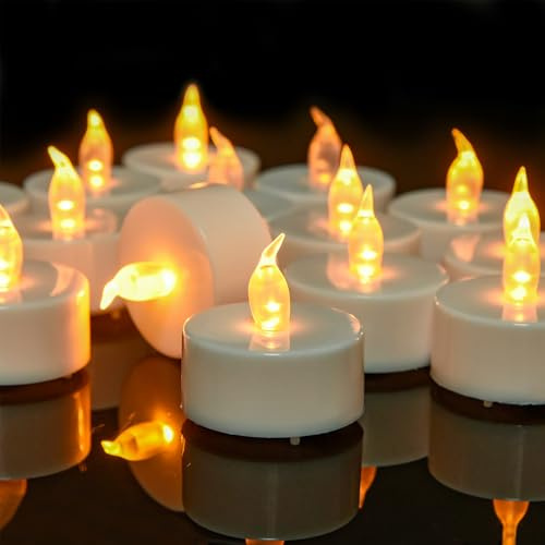 CANDLELAS LED Teelichter Flammenloses Kerzen 24 Stück Langlebig Warmes Gelb | Realistische Flamme Helle Blinkend H/D 3.5 cm Velas Falsas für Hochzeit Parteien Hauptdekorationen Weihnachten Halloween