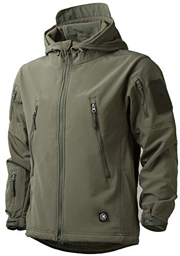 MakingDa wasserdichte Herren-Jacke, lässiger Kapuzenmantel, gefüttert mit Softshell-Fleece, Laufjacke, Jacke im Camouflage-Look, für Arbeit, Angeln, Jagd, Klettern, grün, L