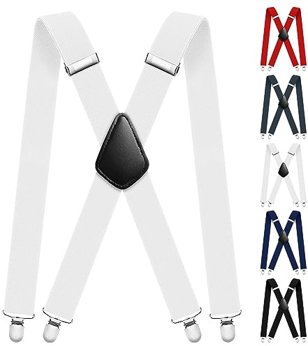 Aomig Herren-Hosenträger mit starken Metall-Clips, 3,5 cm breit, robuste Hosenträger für Männer und Frauen, Business, Hochzeit, Freizeit, Weiß-X-Form, One size