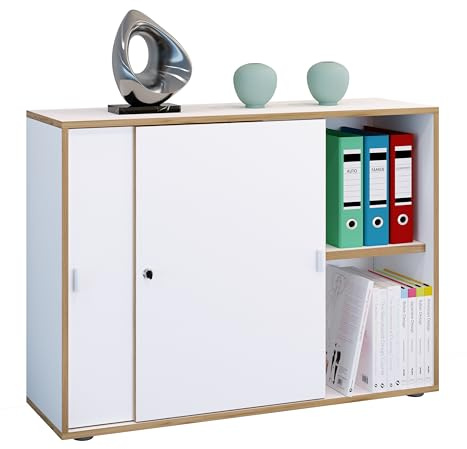 VCM Büroschrank mit 2 Fächern | moderner Aktenschrank mit Schiebetüren | Maße ca. H. 74 x B. 100 x T. 37 cm– Salia 2-Fach