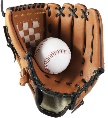 Wonninek Baseball Handschuhe - PU-Leder Handschuhe mit Einem Ball, Erwachsenen Baseball Training Wettbewerb Handschuh Verdicken Dauerhaft Softballhandschuhe für Kinder Erwachsene, 10,5-Zoll