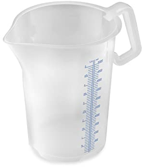 Thermohauser Messbecher m. geschlossenem Griff, 5000 ml, Kunststoff PP, blaue Skala in Litern und Millilitern 8300040091 Transparent