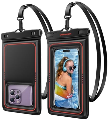 UNBREAKcable wasserdichte Handyhülle 2er Pack - IPX8 Schwimmende wasserdichte Handytasche Dry Bag für iPhone 17 16 15 14 13 12 Pro Max 11 XR XS, Samsung S25 S24 S23 FE S20, bis zu 7,0 Zoll - Schwarz